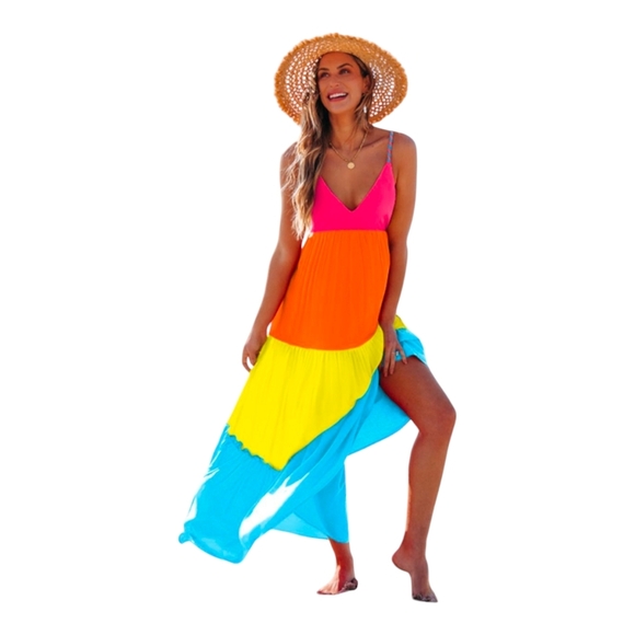 Vibrant Colorblock Maxi Dress - Picture 1 of 3